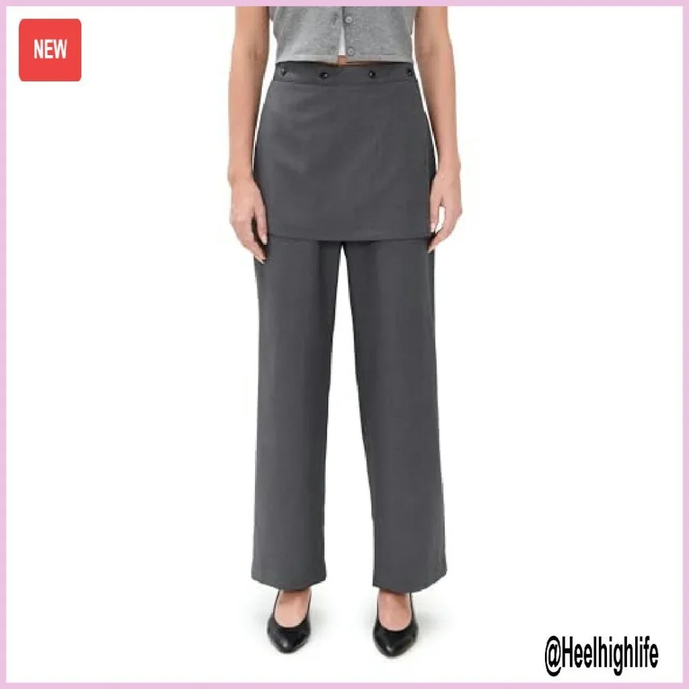 Mid-Rise Cotton Trousers with Removable Skirt Overlay for Work - Picture 2 of 7